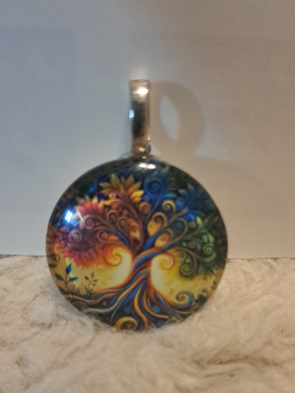 Hand Crafted Multicolor Tree of Life Glass Tile Pendant Necklace Women Jewelry
